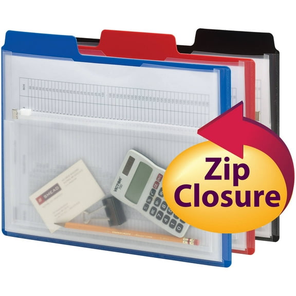 Smead Project Organizer with Zip Pouch, 1/3- Cut Tab, Letter Size, Assorted Colors, 3 per Pack (89614)