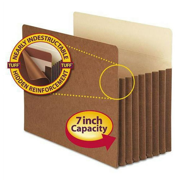 Smead Redrope TUFF Pocket Drop-Front File Pockets w/ Fully Lined Gussets, 7" Expansion, Letter Size, Redrope, 5/Box (73395)