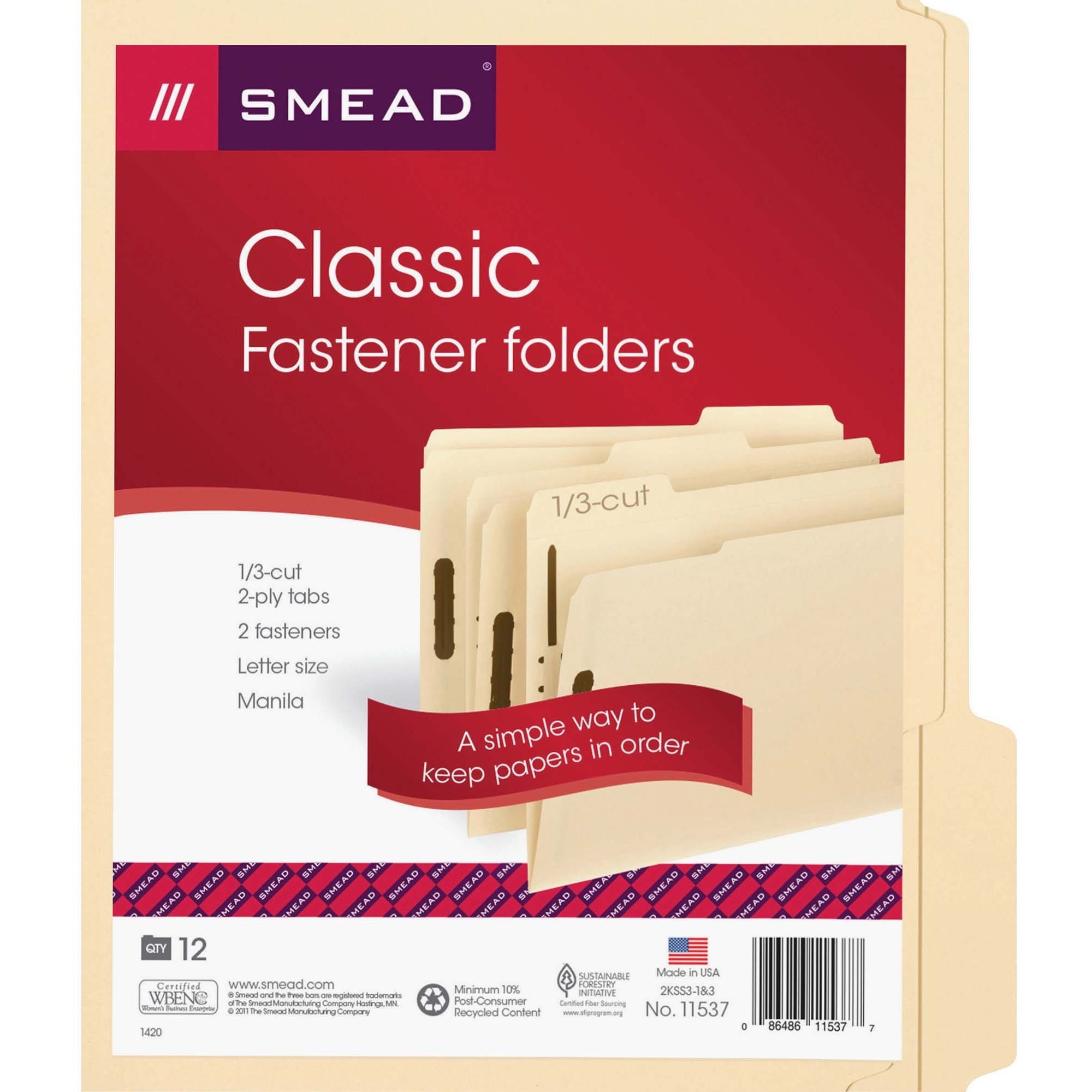 Smead, SMD11537, Fastener File Folders with Reinforced Tab, 12 / Pack ...