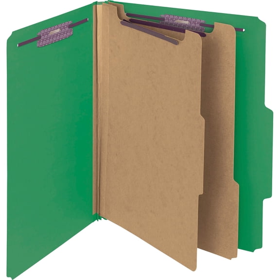 Smead, SMD14201, Premium Pressboard Classification Folders with SafeSHIELD Coated Fastener Technology, 10 / Box, Green