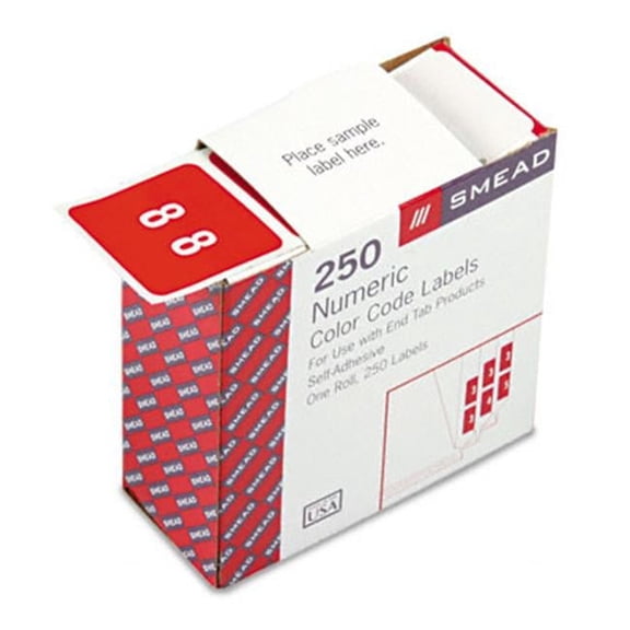 Smead  Single Digit End Tab Labels Number 8 White/Red Background - Red
