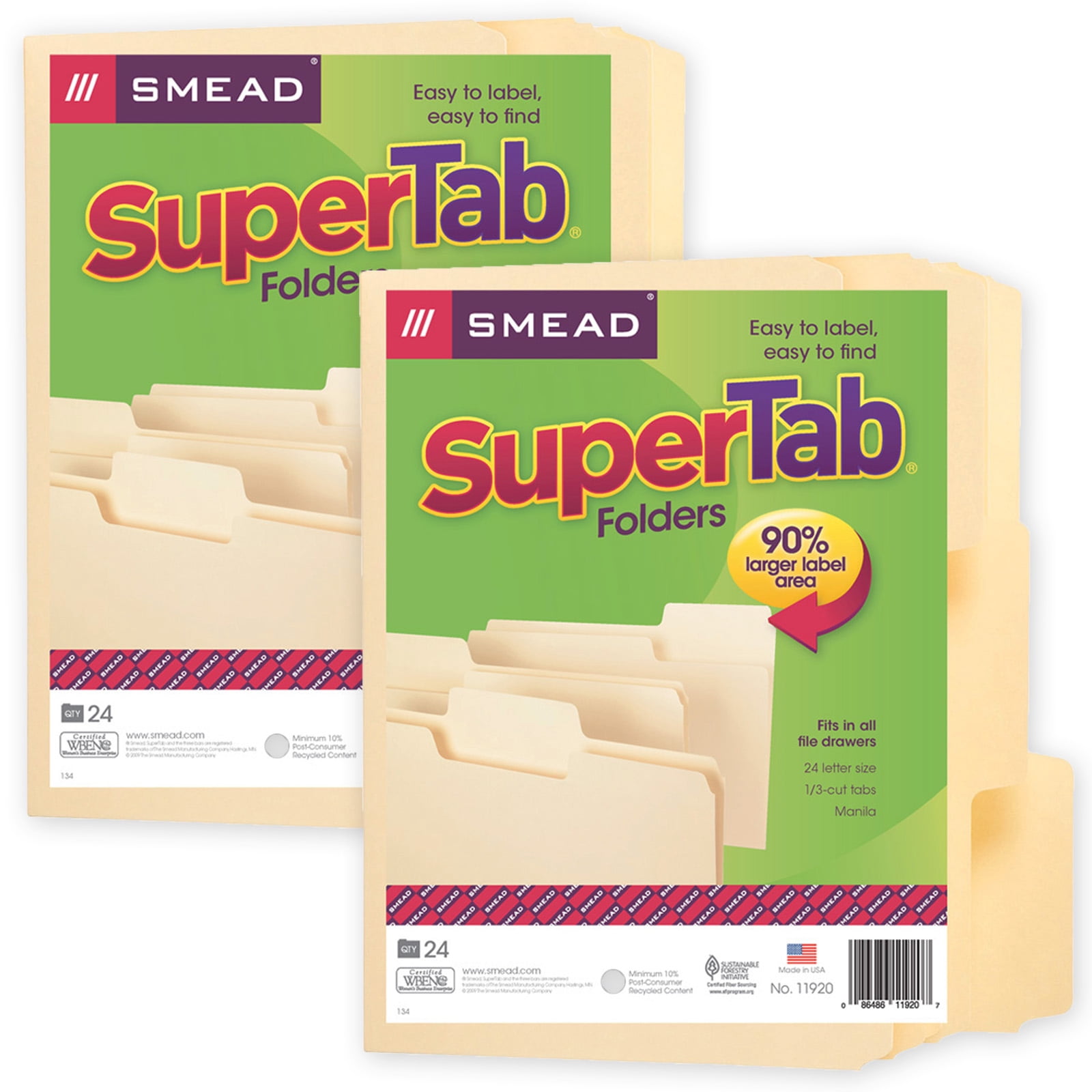 Smead SuperTab File Folder, Oversized 1/3-Cut Tab, Letter Size, Manila, 24 Per Pack, 2 Packs