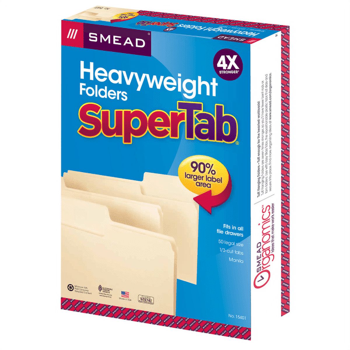 Smead SuperTab Heavyweight File Folders, Legal Size, 1/3 Cut, Manila