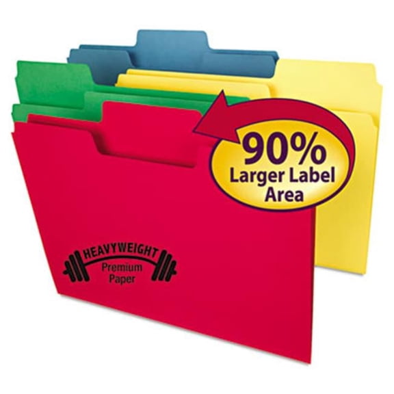 Smead SuperTab Heavyweight Folder, .33 Tab, .75 in. Exp., Letter, Assorted, 50-BX