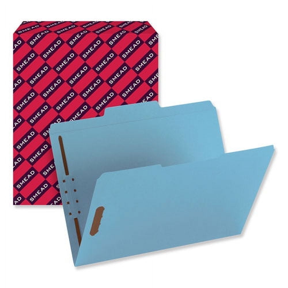 Smead Top Tab Colored Fastener Folders, 2 Fasteners, Letter Size, Blue