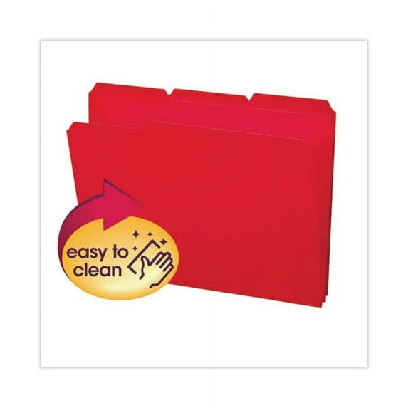 Smead Top Tab Poly Colored File Folders, 1/3-Cut Tabs: Assorted, Letter Size, 0.75" Expansion, Red, 24/Box | Order of 1 Box