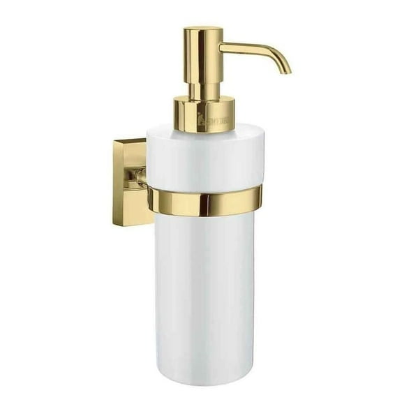 Smedbo House Scandinavian Design White Soap Pump with Polished Brass Holder