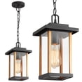 thumbnail image 1 of Smeike Outdoor Pendant Lights, Hanging Porch Lights with Clear Glass Shade, Outdoor Hanging Light for Outside Garage Driveway Patio, Wood Grain Finish & Matte Black Finish, 1 of 9