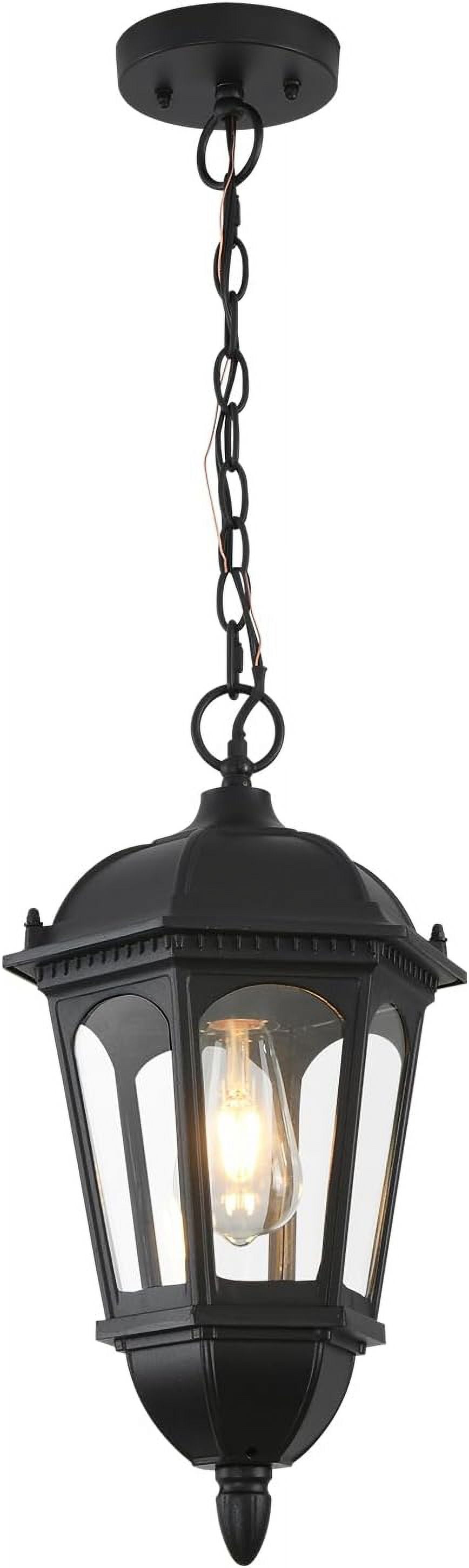 Smeike Outdoor Pendant Light Fixtures , Height Adjustable Outside Retro Hanging Lamp Anti-Rust & Waterproof ,Matte Black Aluminum Exterior Chandelier with Clear Glass for Patio, Porch, Entryway