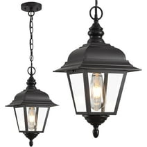 Smeike Outdoor Pendant Light, Large Hanging Porch Light, Black Exterior Hanging Light, Outdoor Chandelier with Clear Glass for House Patio Farmhouse