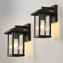 Smeike Outdoor Wall Light Fixtures, Modern Exterior Wall Mount Lanterns, Outside Wall Sconces in Black Finish with Clear Glass for Porch Patio Farmhouse, 2-Pack