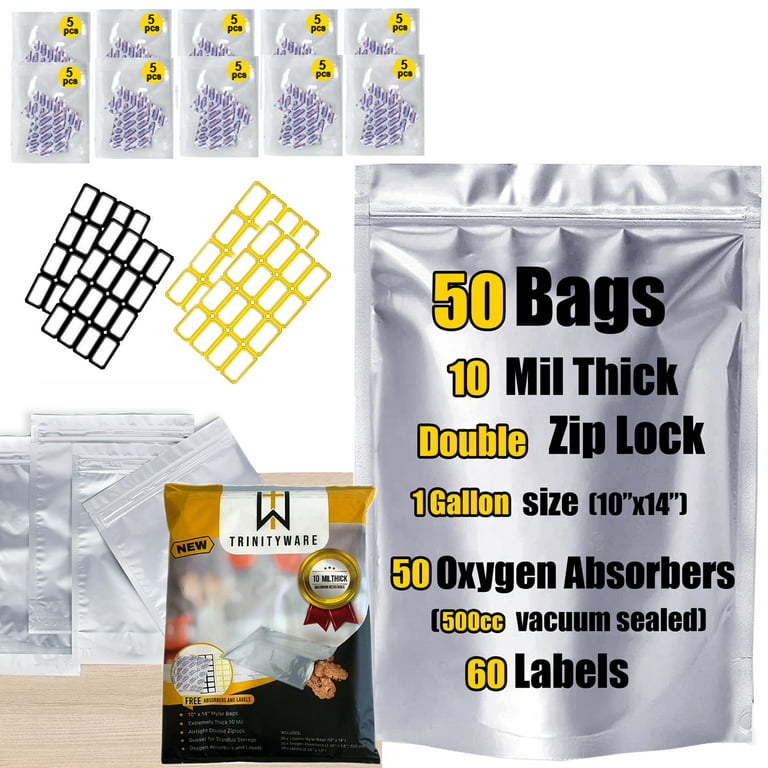 Smell Proof 50 pcs Mylar Bags – 1 Gallon 10 mil Thick Double