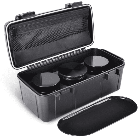 Anverion Airtight ABS Storage Case with 2 Glass Spice Jars, Lockable Kitchen Pantry Organizer for Tea, Coffee, Spices and Snacks