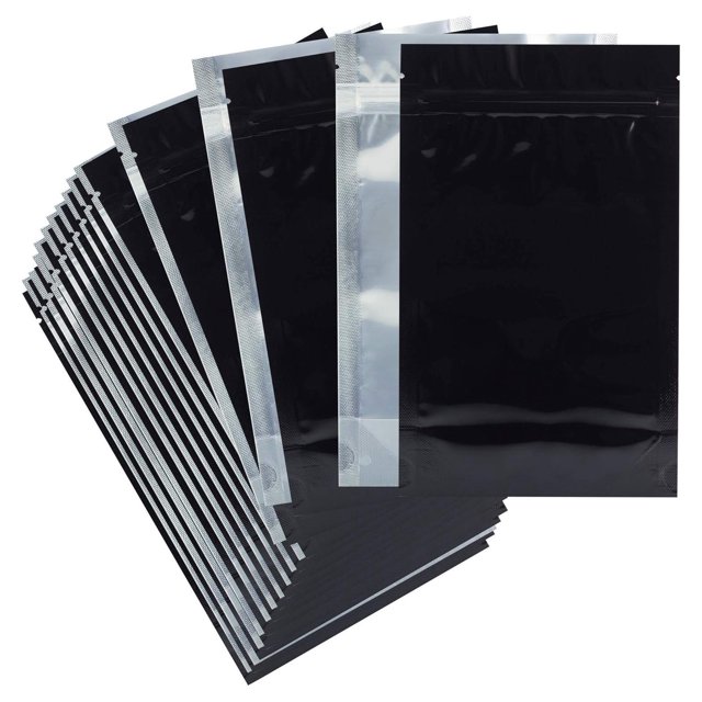 Smell Proof Barrier Bags Zipper w/Heat Seal 100 Bags (Black & Clear