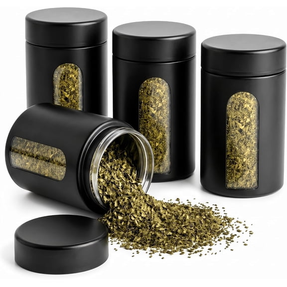 Smell Proof Container, 6oz UV Protection Glass with View Window | Airtight Smell Proof Container Set, UV Protection with Clear View Window, for Herbs, Spices, Coffee and Tea, 3mm Thick Glass