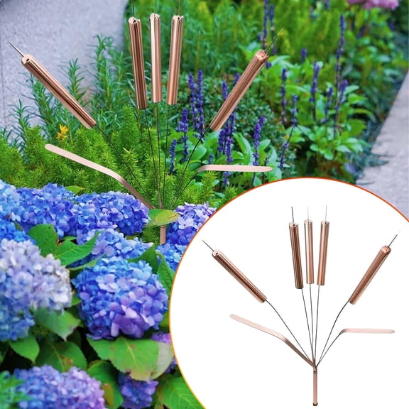 Cattail Wind Chimes Stake,Cat Tail Wind Chimes,Outdoor Decor,Copper Metal Garden Stake Wind Chime Rustic Plant Art For Yard Patio Lawn, Weather Resistant Decorative Cattail Garden Ornament 1 Pack