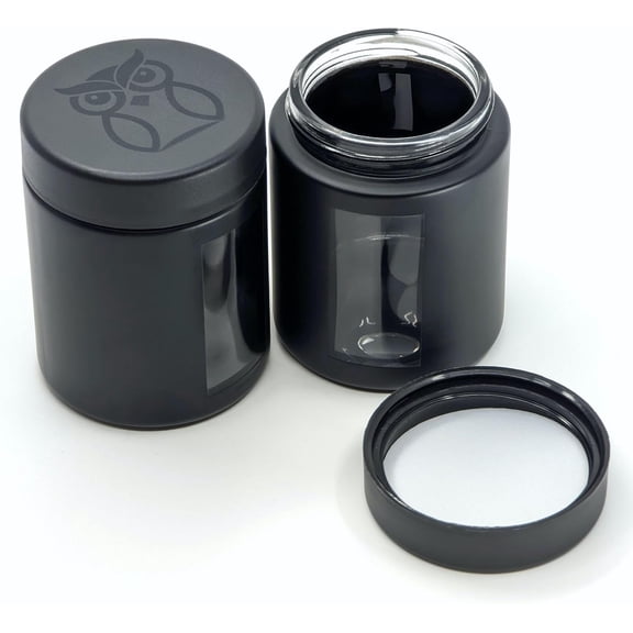 Smell Proof Containers (120mL), Jars with Airtight Lids for Herbs, Spices, Coffee and Tea, Air Tight Glass Storage Jars with UV Protection Glass, (Set of 2) (Matte Black)