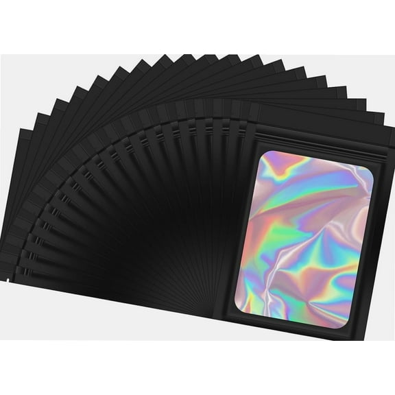 Smell Proof Mylar Bags, 100 PCS Holographic Packaging Bags, Small Bags, Resealable Baggies with Ziplock and Clear Window, Reusable Strong Zip Lock Seal Bags, Self Sealing Bag Food Storage