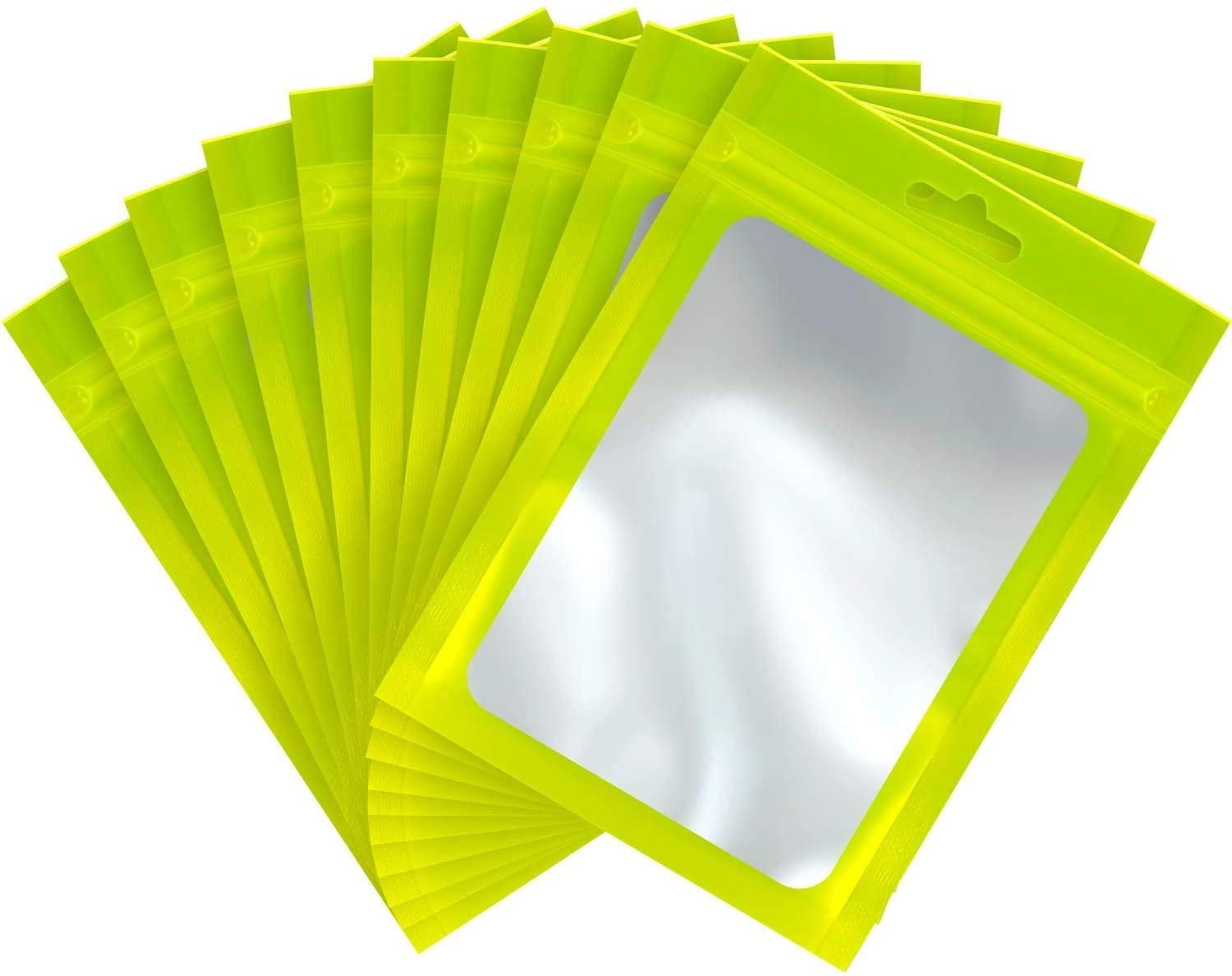 Smell Proof Odorless Mylar Resealable Foil Pouch Bags with Clear Window | Food Safe | 200 Pieces | 9 x 16 cm (Green）