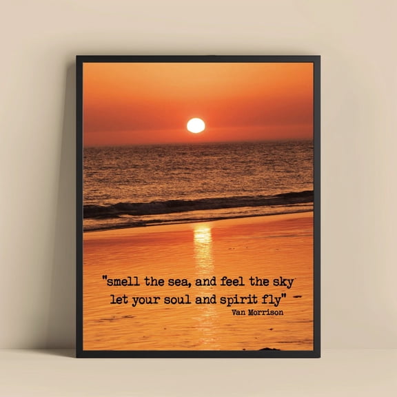 Smell the Sea Feel the Sky Van Morrison Quote Sunset Beach Decor, Stretched Canvas 8x10in