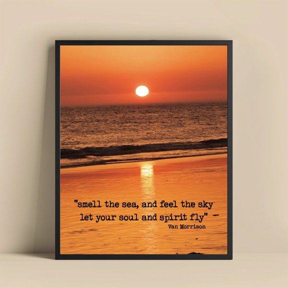 Smell the Sea Feel the Sky Van Morrison Quote Sunset Beach Decor, Unframed Paper Poster 8x10in