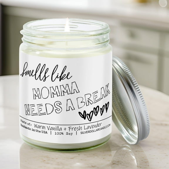 'Smells Like Momma Needs a Break' Candle for mom - Lavender & Vanilla Scented Candle, 9oz Soy Wax | Cozy, Calming Aroma | Eco-Friendly, Hand-Poured