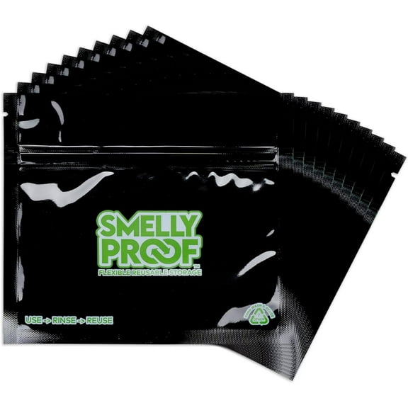 Smelly Proof 6"x4" 4-Mil Reusable Food Storage Bags, Triple Zip, Black, 10pk