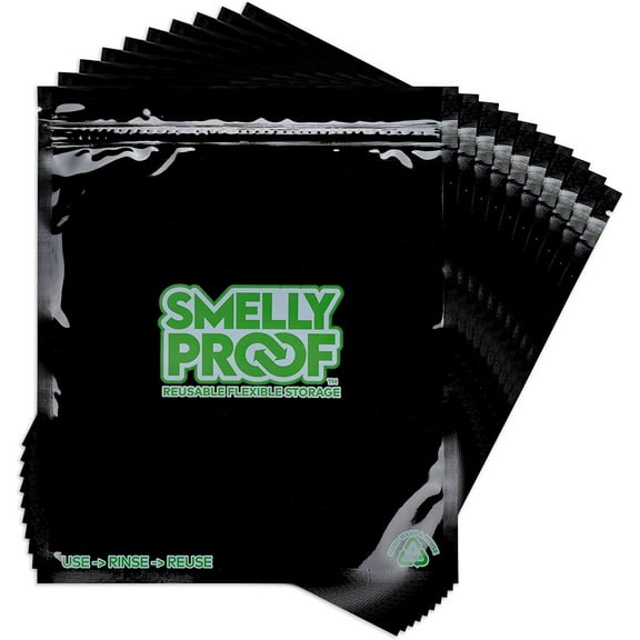 Smelly Proof 8.5x10" Quart 4-Mil Reusable Food Storage Bags, Triple Zip, Black, 10pk