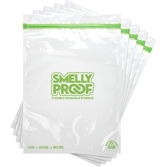 Smelly Proof Reusable Freezer Bags – 5-Pack, XXL 12"x16", 2-Gallon, PEVA & BPA Free, USA Made