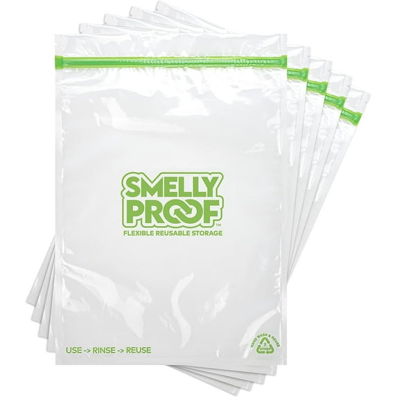 Smelly Proof Reusable Freezer Bags – 5-Pack, XXL 12"x16", 2-Gallon, PEVA & BPA Free, USA Made