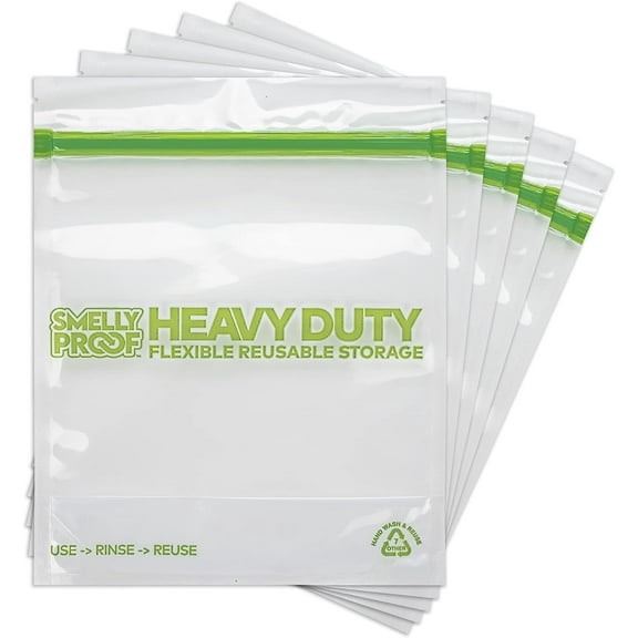 Smelly Proof Unisex Durable 5pk Quart 8.5" x 10" Reusable Eco Bags, Clear, 5-Piece