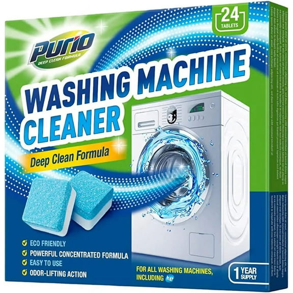 Smelly Washer Washing Machine Cleaner – Remove Grime with 24-Ct. Washer Tablet Cleaners & 6-Ct. Fresh-Scent Wipes – Washing Machine Cleaner Tablets for Top-Load Washers & Front-Load Washers by Purio