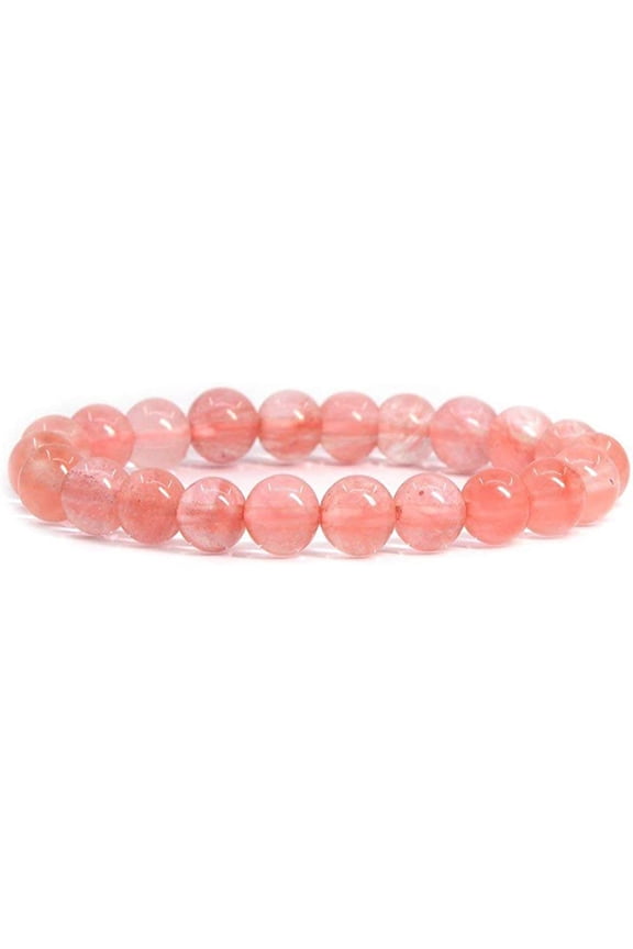 Smelted Cherry Quartz Gemstone 8mm Round Beads Stretch Bracelet 7" Unisex