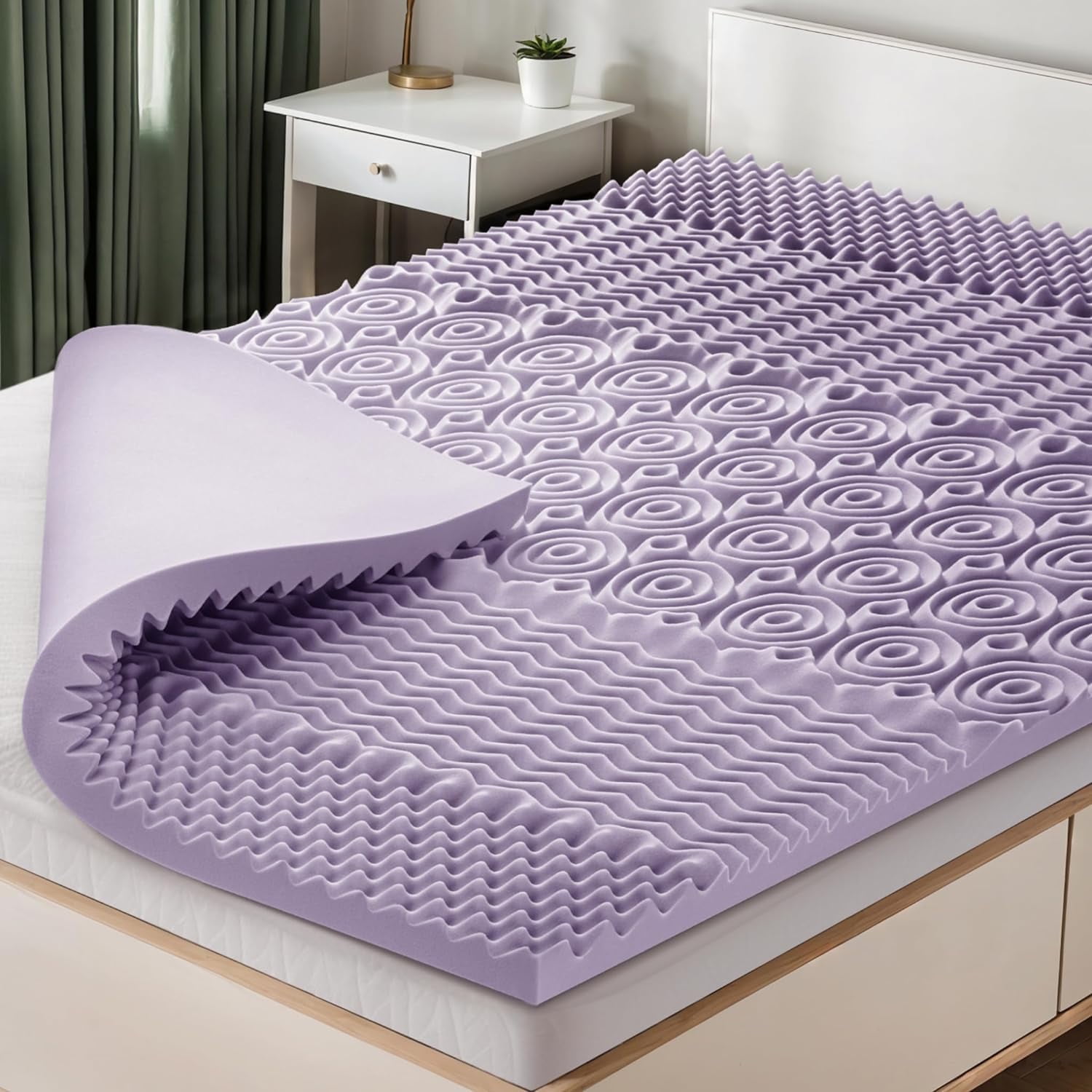 Smiaoer 2 Inch 5Zoned Lavender Memory Foam Full Size Mattress Topper