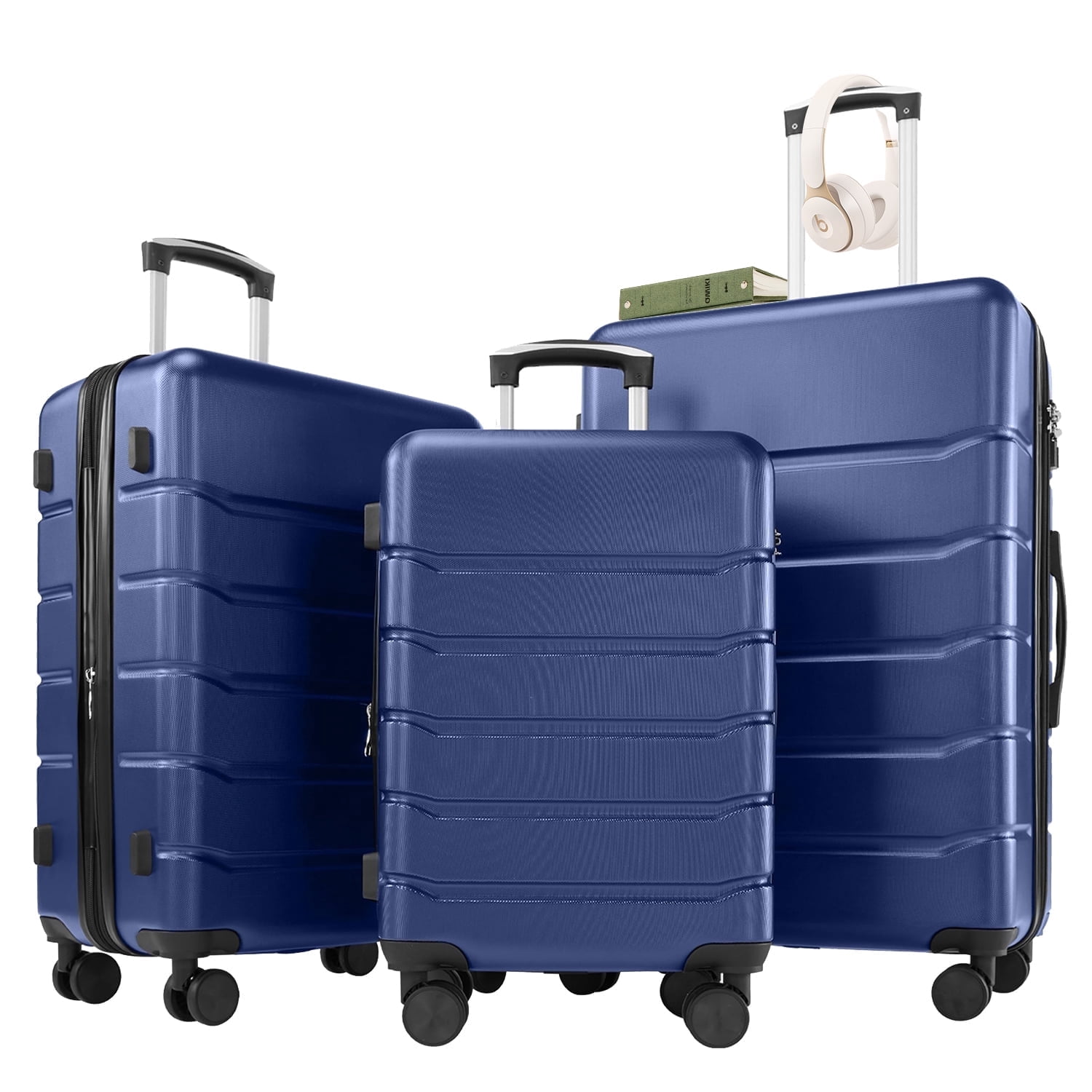 Beddle 3 Piece Hardshell Luggage Set Hardside Lightweight Suitcase with Spinner Wheels TSA Lock 20in 24in 28in,Blue