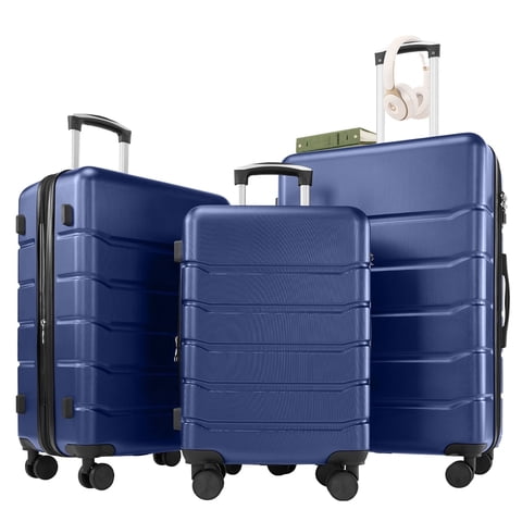 Beddle 3 Piece Hardshell Luggage Set Hardside Lightweight Suitcase with Spinner Wheels TSA Lock 20in 24in 28in,Blue
