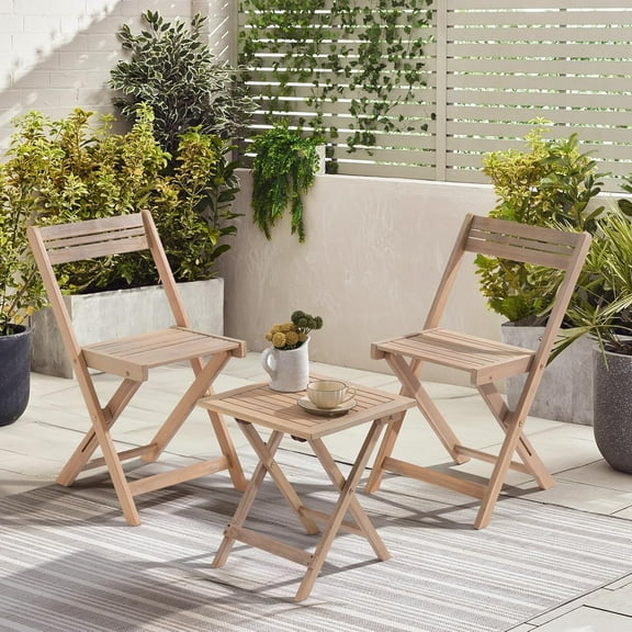 Smiaoer 3-Piece Outdoor Bistro Set,Acacia Wood Bistro Table and 2 Folding Patio Chairs for Balcony, Porch, Garden