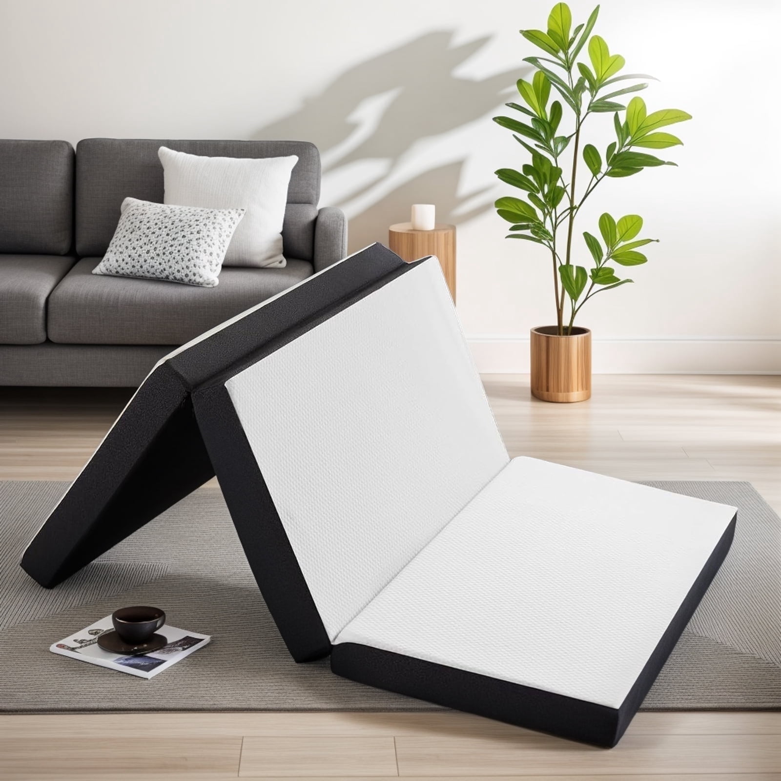 Beddle 4 inches Folding Full Size Memory Foam Mattress with Cover,Tri-fold Portable Mattress Topper for Guest Bed,Camping