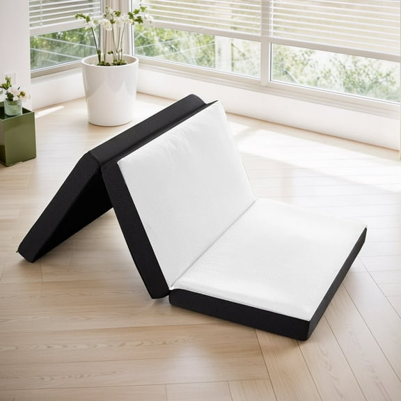 Beddle 4 inches Tri-Fold Memory Foam Mattress with Cover, Foldable Full Size Mattress Topper