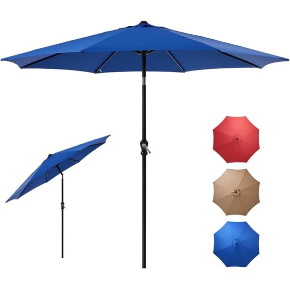 Smiaoer 9-FT Outdoor Patio Umbrella with Push Button Tilt and Crank, Patio Table Market Umbrella with 8 Sturdy Ribs UV Protection Waterproof for Pool Table Deck Porch Yard Garden,Blue