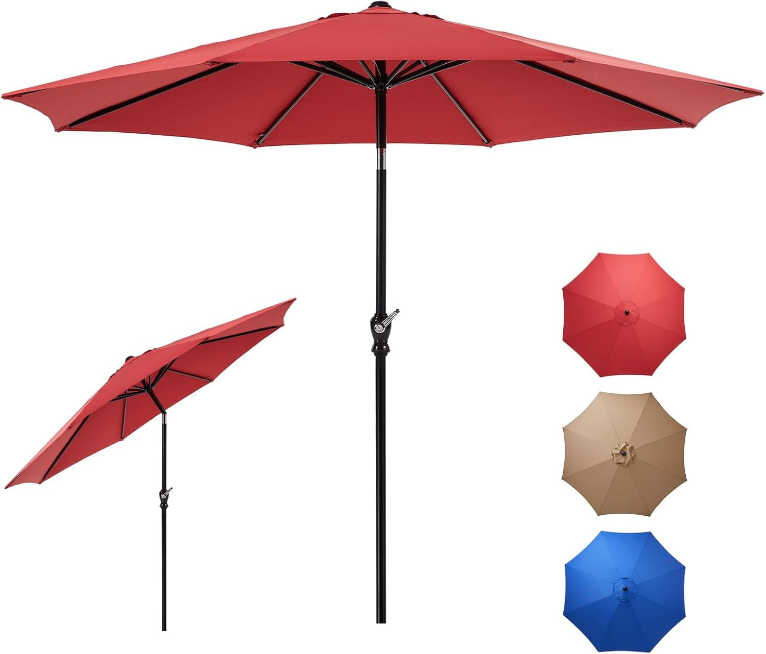 Smiaoer 9-FT Outdoor Patio Umbrella with Push Button Tilt and Crank, Patio Table Market Umbrella with 8 Sturdy Ribs UV Protection Waterproof for Pool Table Deck Porch Yard Garden,Red