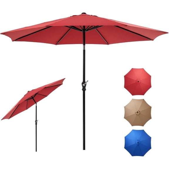 Smiaoer 9-FT Outdoor Patio Umbrella with Push Button Tilt and Crank, Patio Table Market Umbrella with 8 Sturdy Ribs UV Protection Waterproof for Pool Table Deck Porch Yard Garden,Red