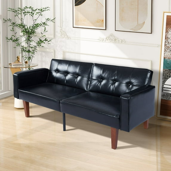 Smiaoer Faux Leather Futon Sofa Convertible Couch Memory Foam Sofa Bed,Black