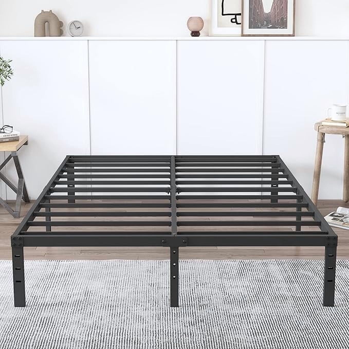 Beddle Full Size Metal Bed Frame with Storage Space – Heavy Duty Platform, No Box Spring Needed, Black