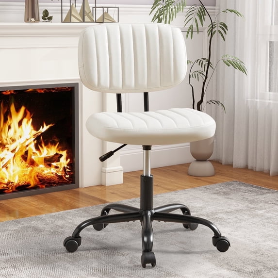 BEDDLE Home Office Task Desk Chair Armless Lumbar Support Low Back Height Adjustment,White
