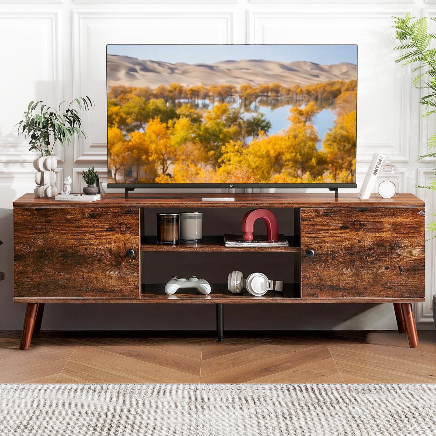 Smiaoer Modern TV Stand for 55 60 inch TV, Mid Century Entertainment ...