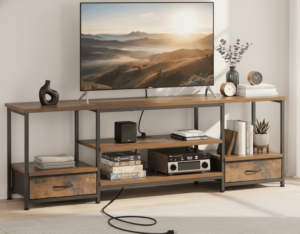 Beddle Modern 63-inch TV Stand for 60 75 inch TV, Mid Century Entertainment Centre, Media Console Table with Storage for Living Room, Office, Brown