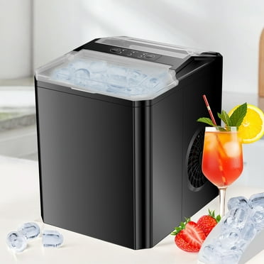 Smiaoer Portable Countertop Ice Maker with Self-Cleaning, 9 Cubes in 6 Mins, 26 lbs/24 Hrs,For Home Camping,Black