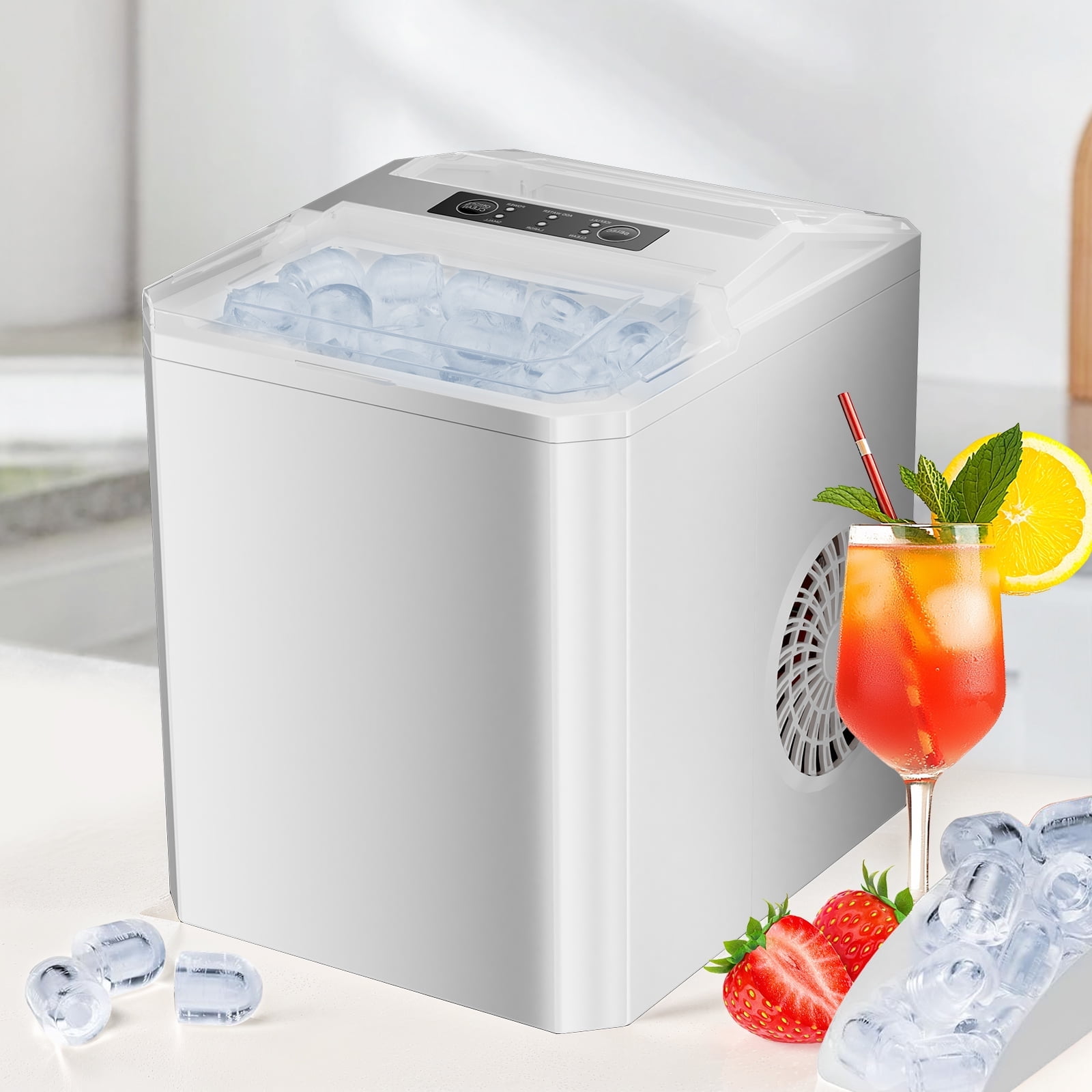 Beddle Portable Countertop Ice Maker with Self-Cleaning, 9 Cubes in 6 Mins, 26 lbs/24 Hrs,For Home Camping,White