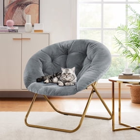 Beddle Saucer Chair for Adults Faux Fur Folding Bedroom Chairs,Gray